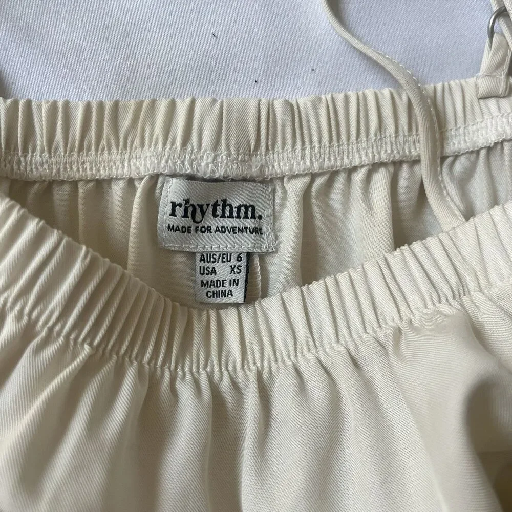 Rhythm Baby Doll Tank Top Strappy Peplum Ruffle Bloomer Ivory Boho Cottagecor XS
